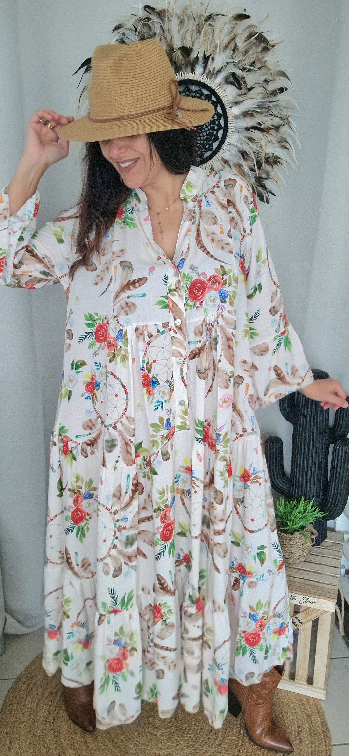 DREAMFLOWERS Robe longue beige