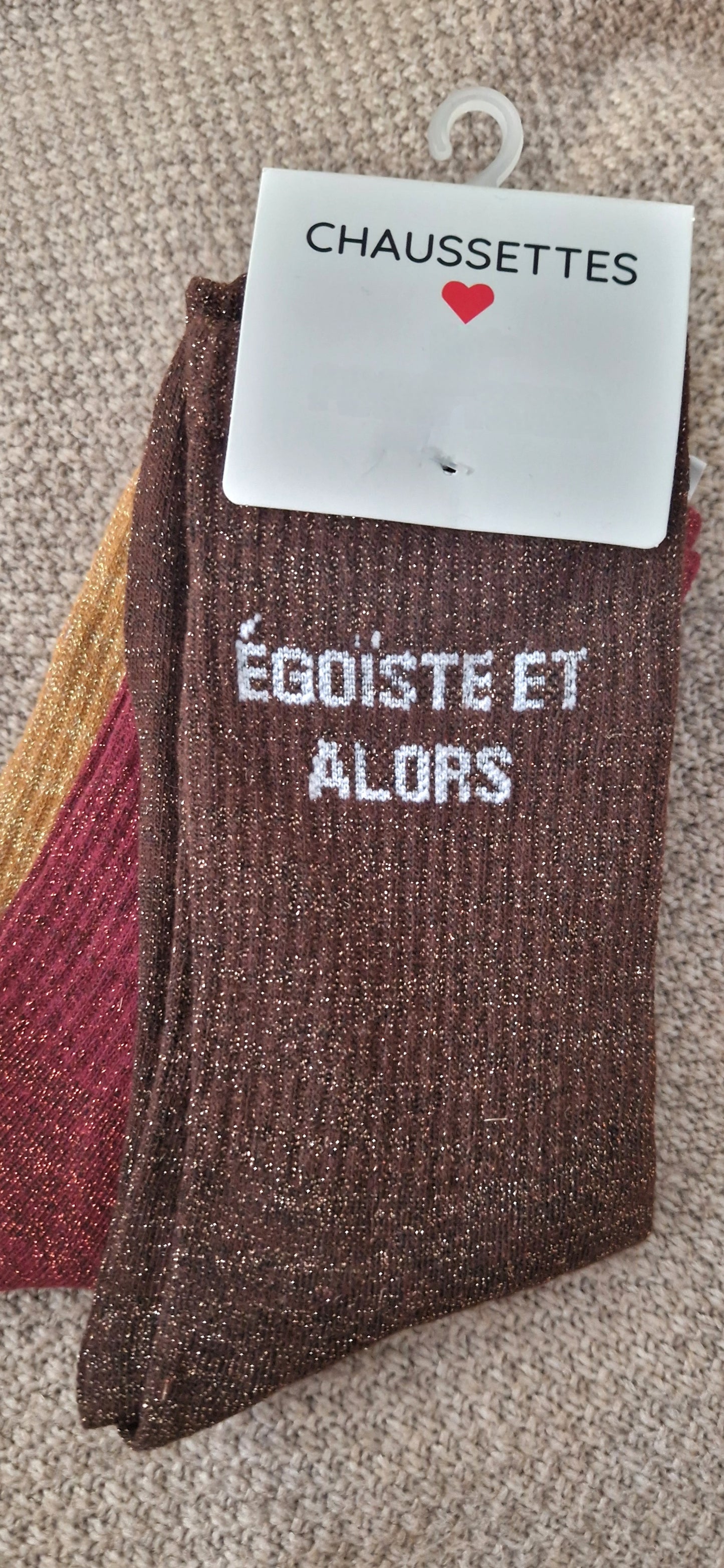"ÉGOÏSTE ET ALORS" Chaussettes marron lurex