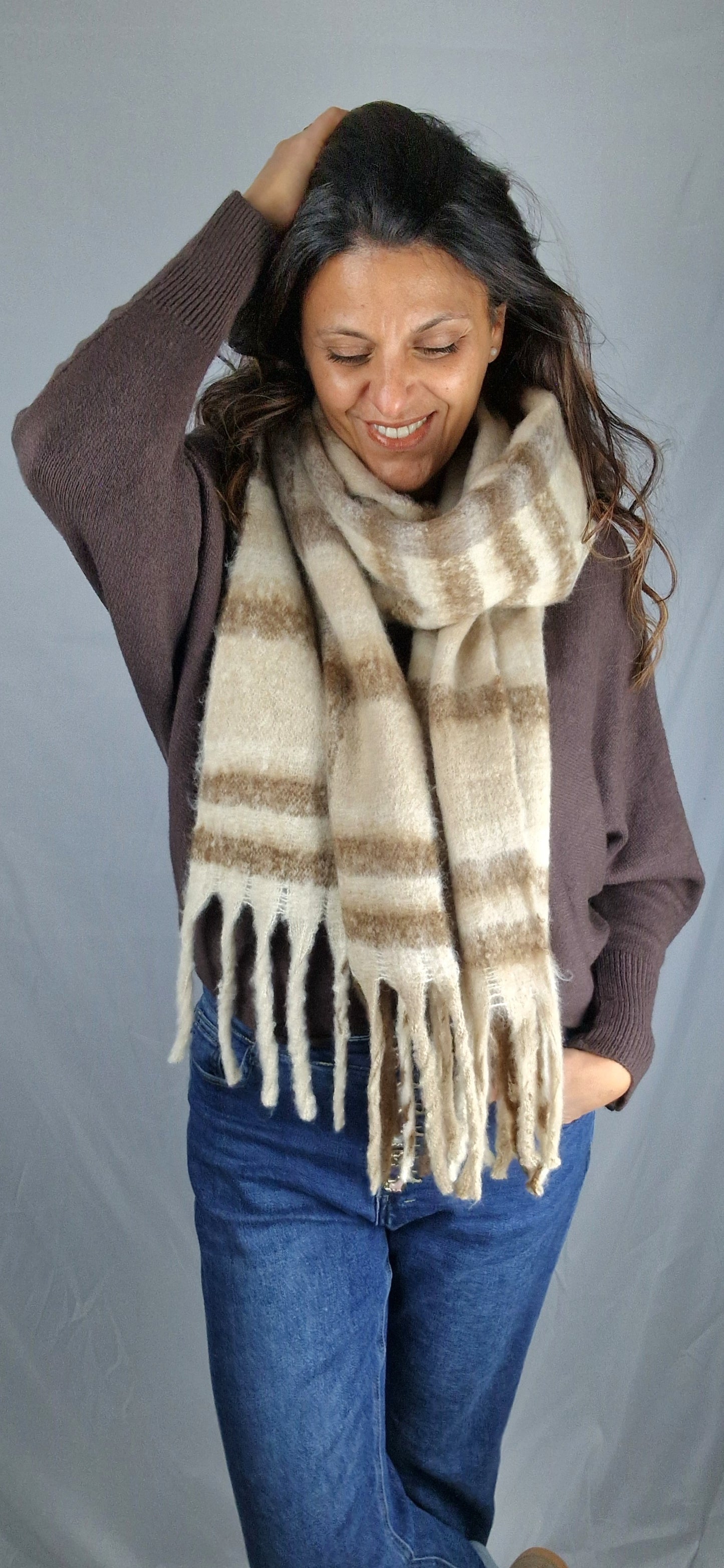 LENNON Écharpe carreaux beige