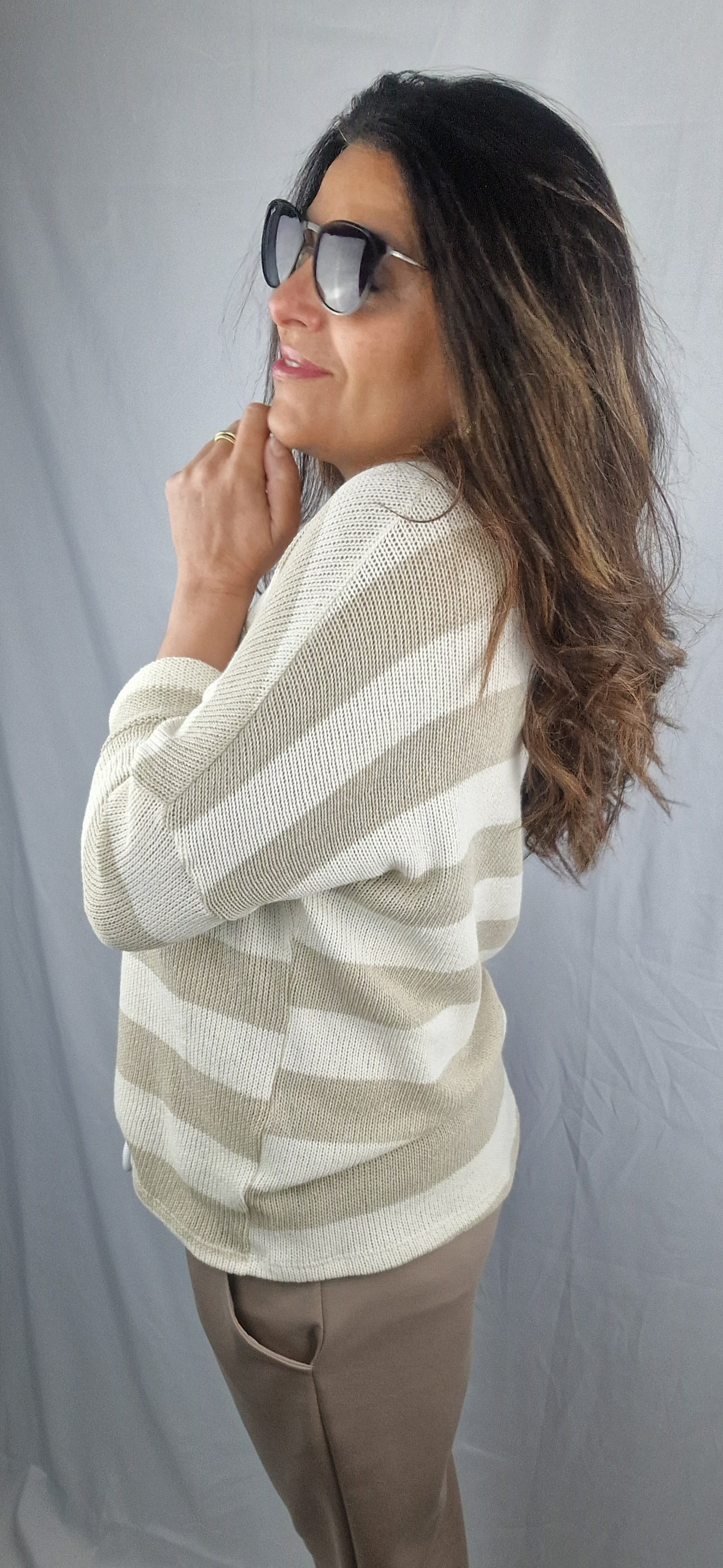 FLEURS Top rayé Beige