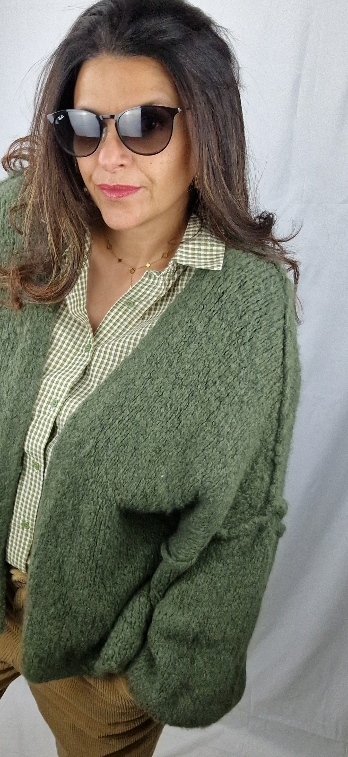 Gilet kaki couture apparente pour femme