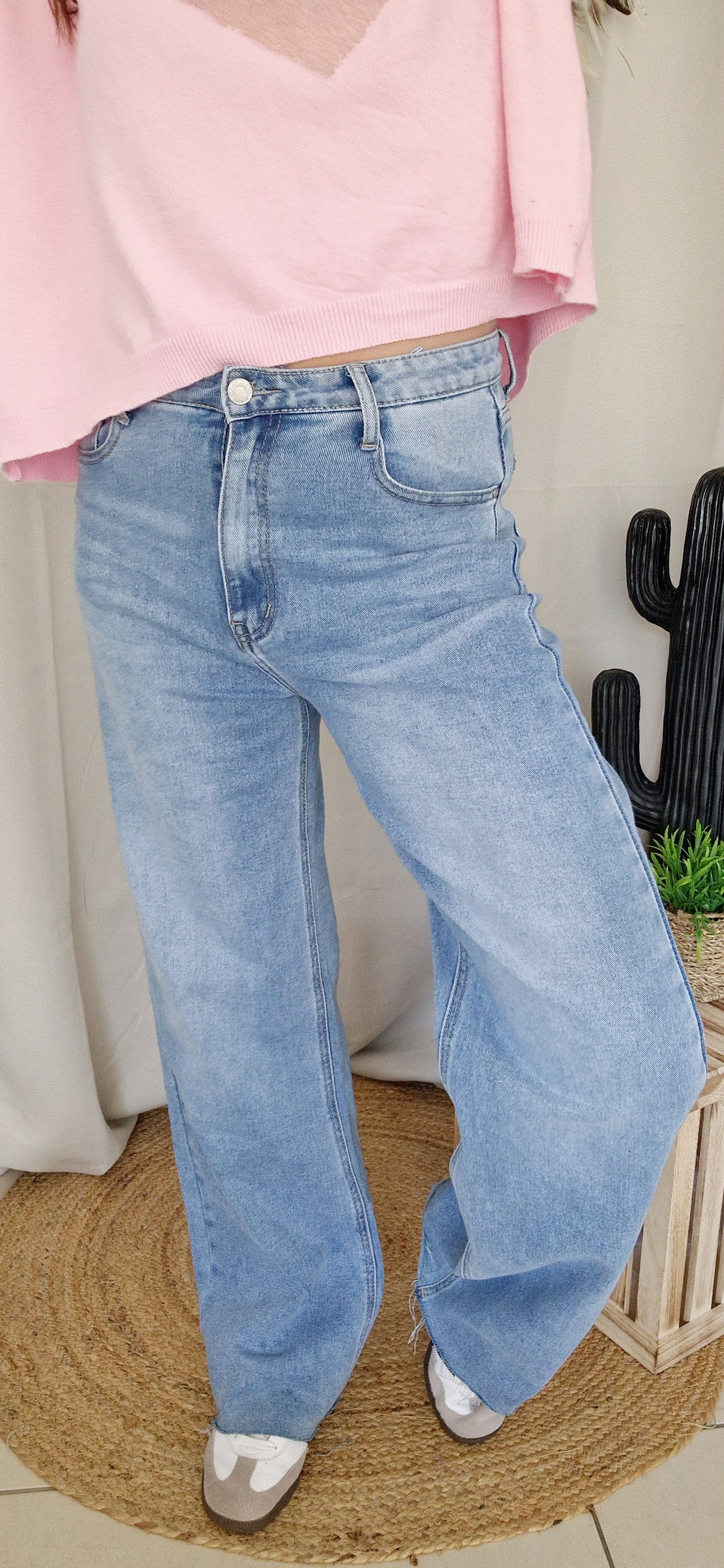 Jean large bleu Élasthanne, confort et décontraction