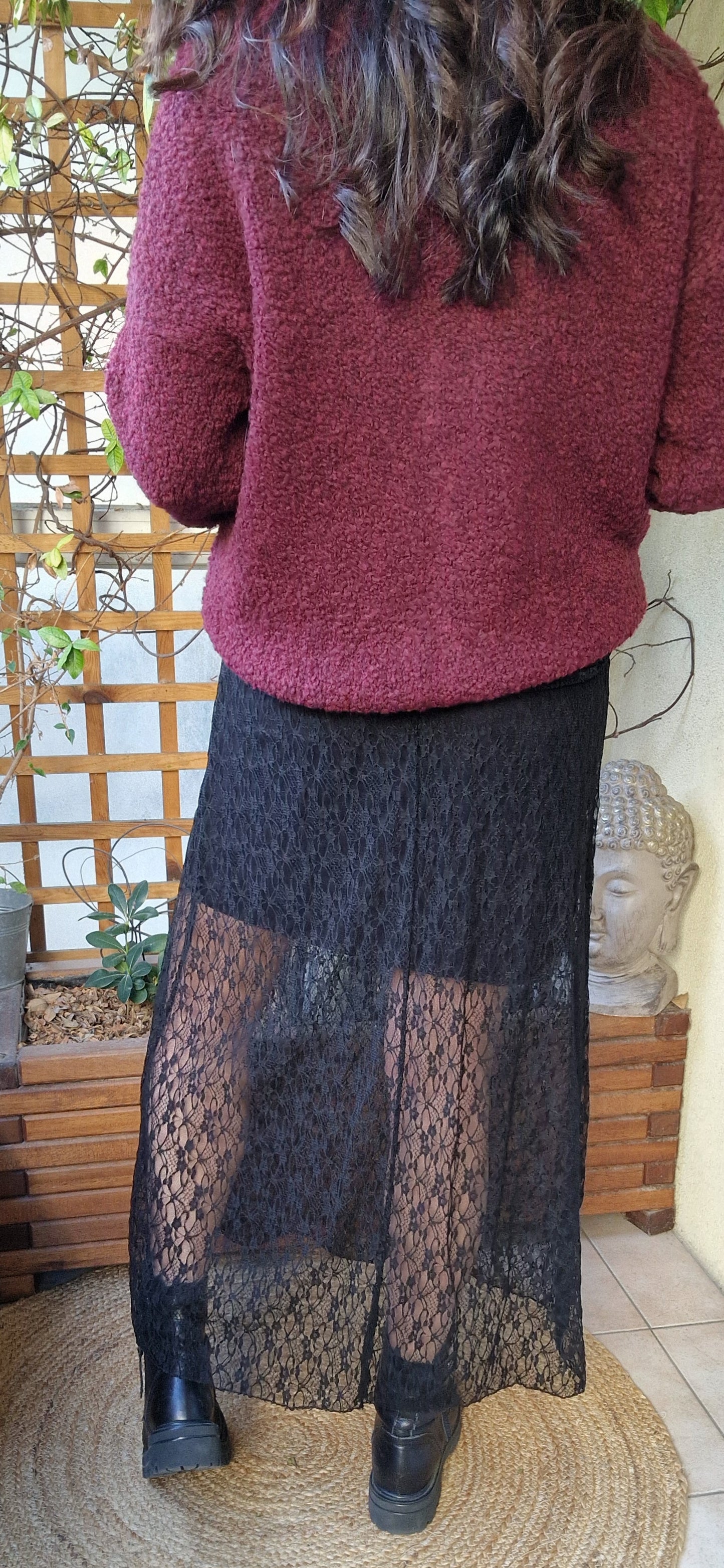 Jupe longue en dentelle, noire, 90 cm avec jupon Mydone Rage