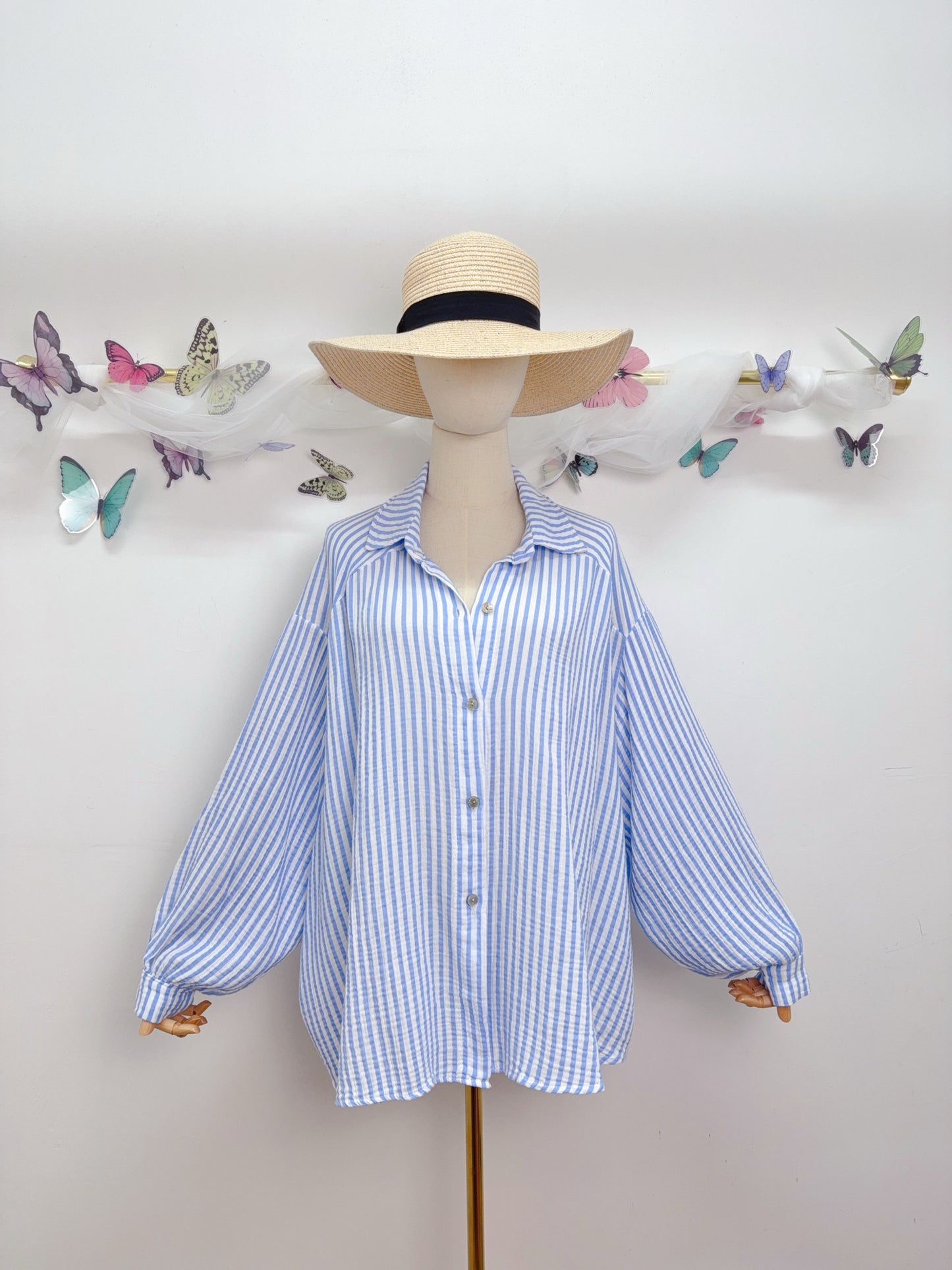 OCEANE Chemise rayée Bleu ciel (Gaze de coton)