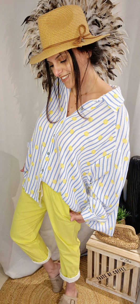 SOLEA Chemise rayée bleu
