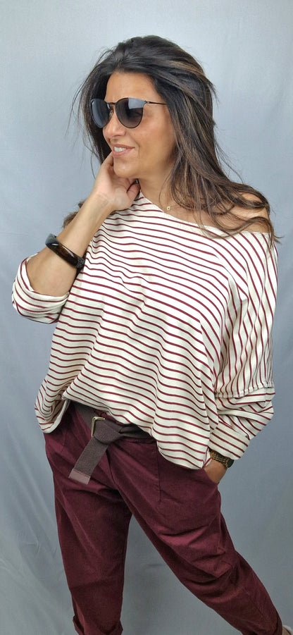 ODILE Marinière Oversize Bordeaux
