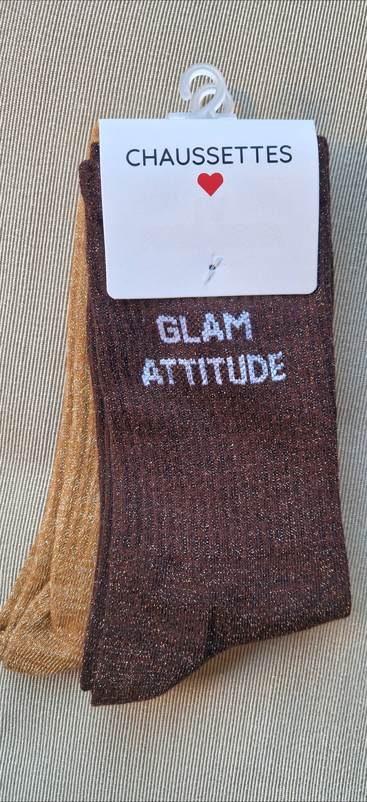 "GLAM ATTITUDE"  Chaussettes marrons lurex