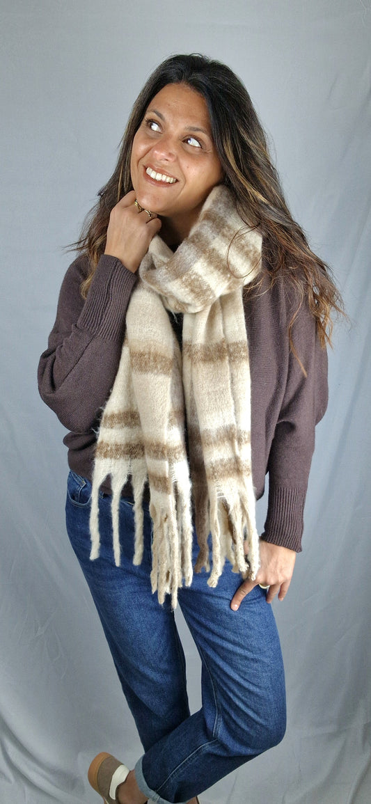 LENNON Écharpe carreaux beige