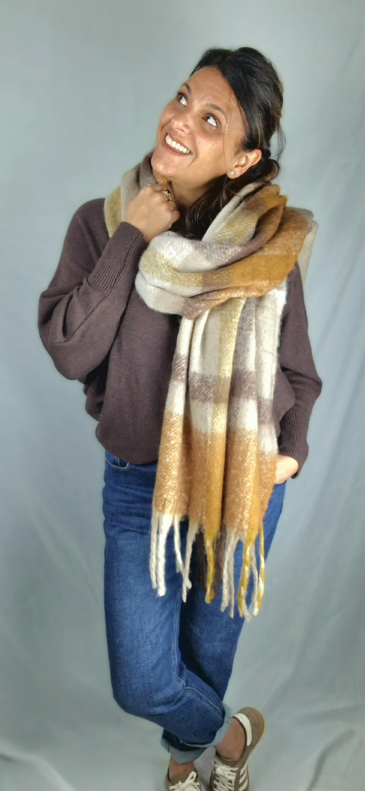 LENNON Écharpe carreaux Camel