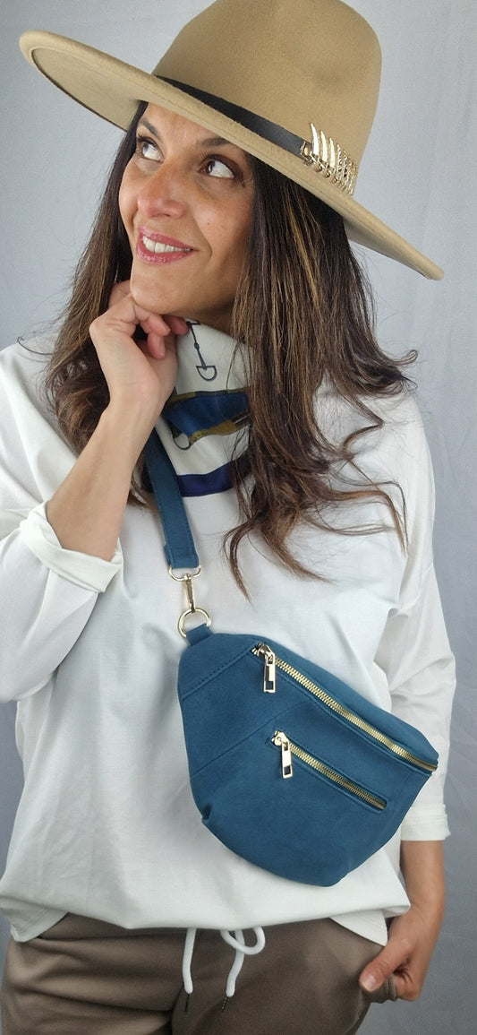 JUSTINE Sac banane bleu pétrole