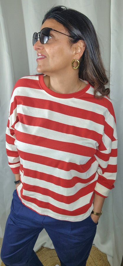 LULU Sweat rayée Rouge