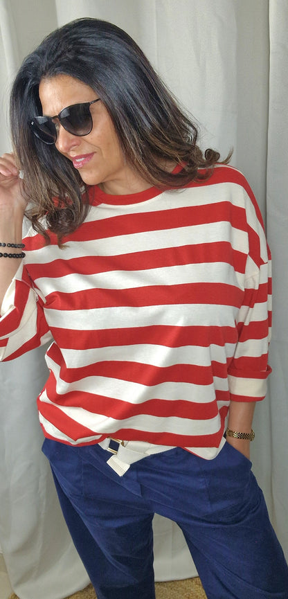 LULU Sweat rayée Rouge