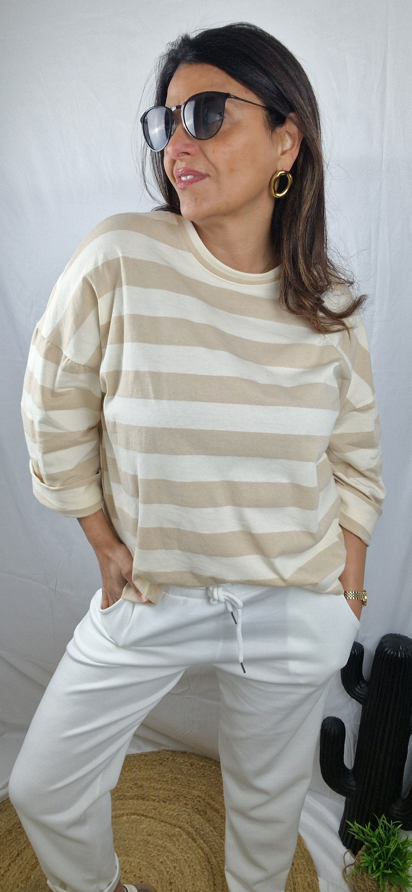 LULU Sweat rayée Beige