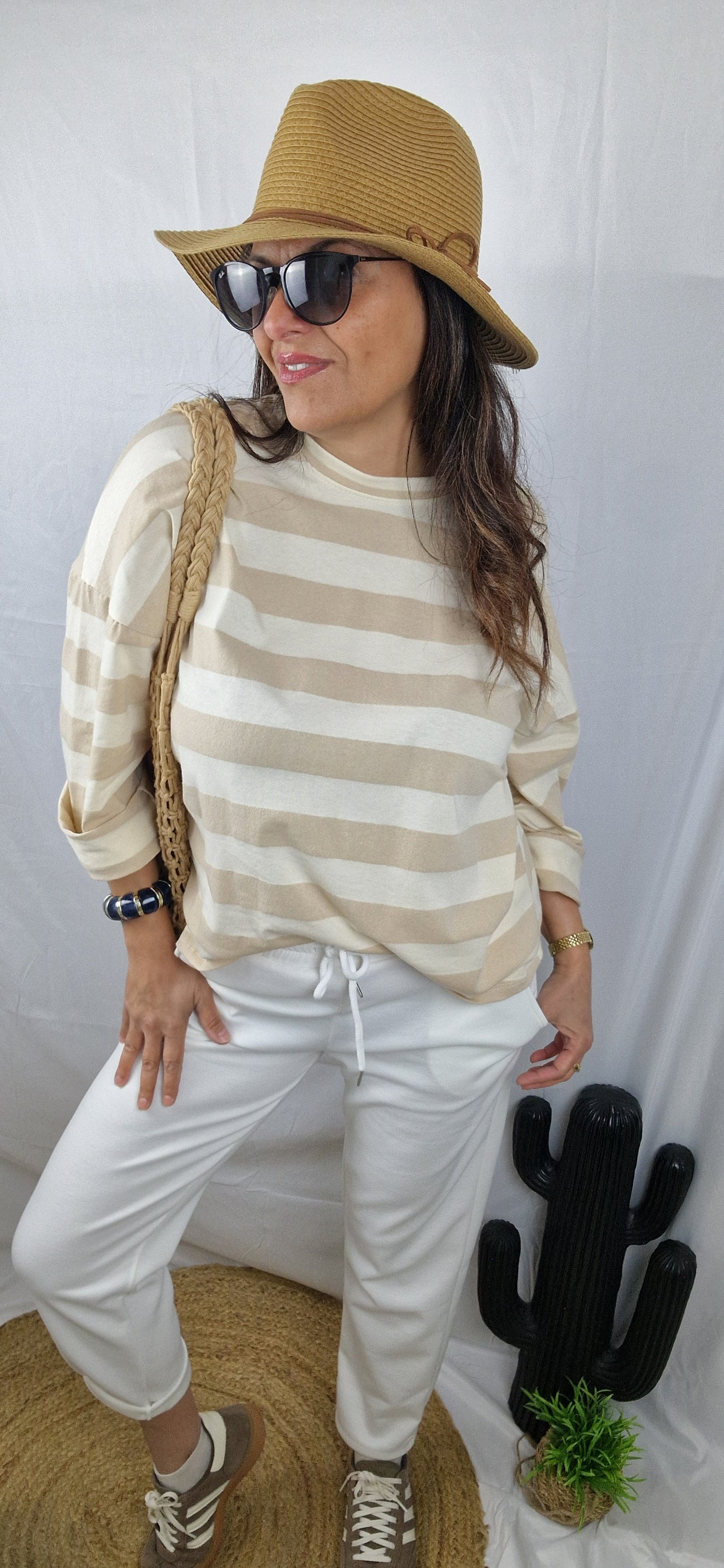 LULU Sweat rayée Beige