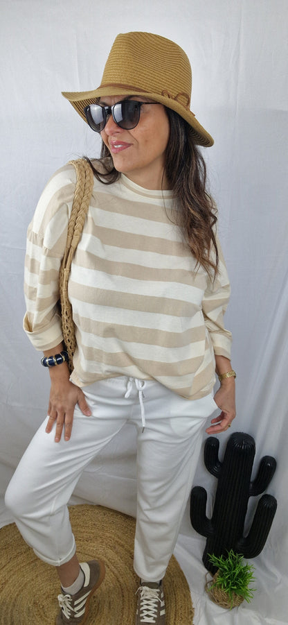 LULU Sweat rayée Beige