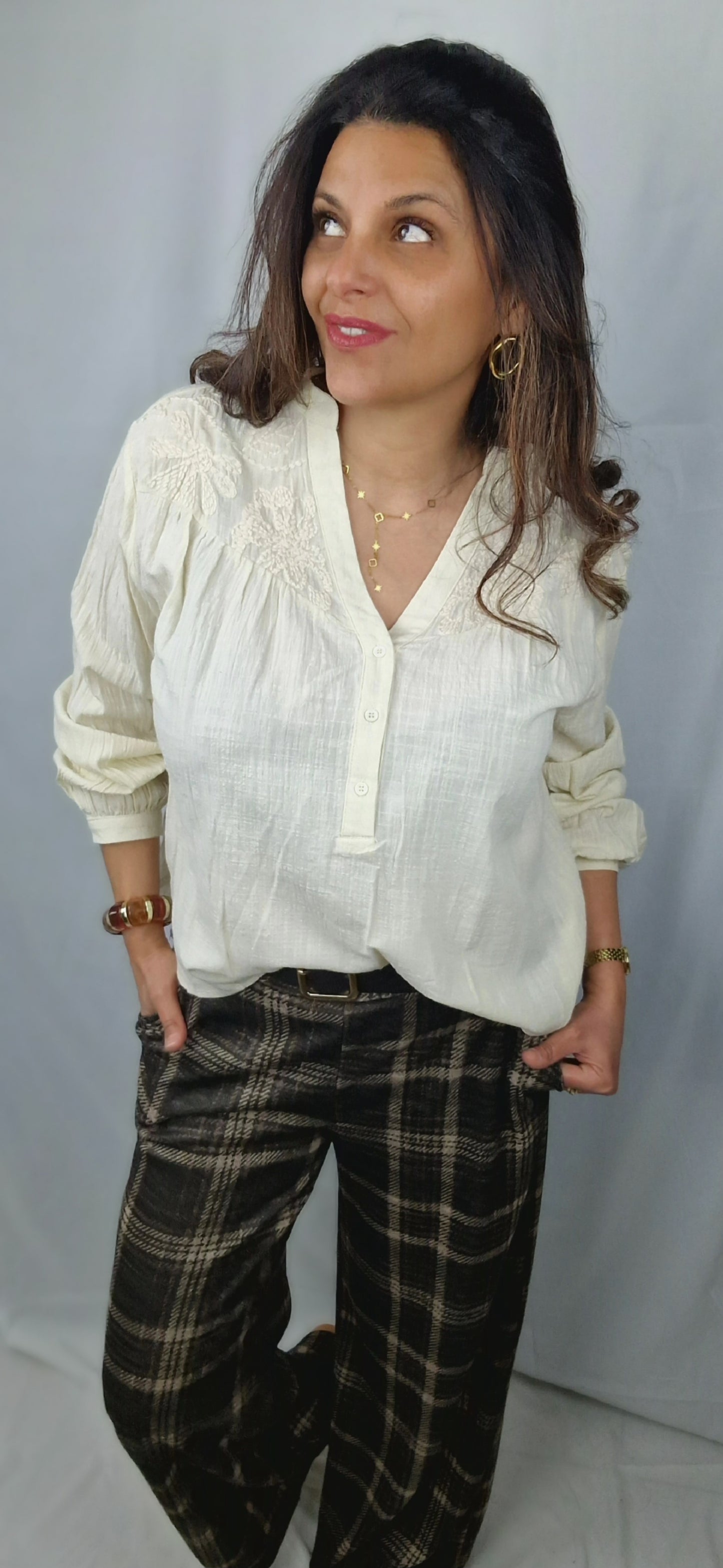 Blouse femme bohème coloris crème 