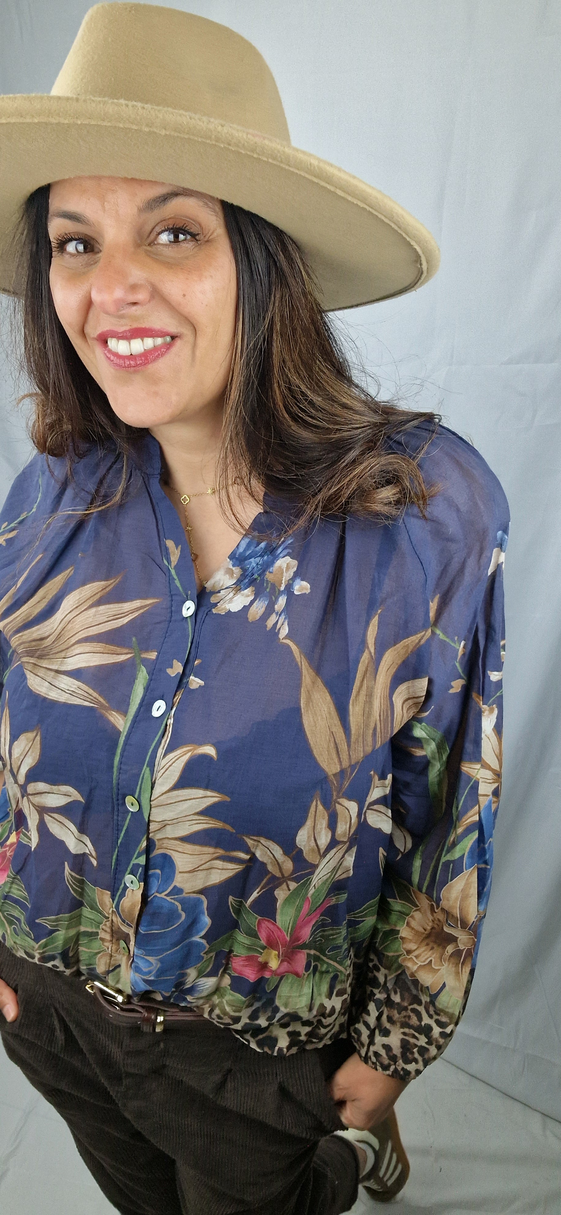 Blouse voile de coton coloris marine pour femme 