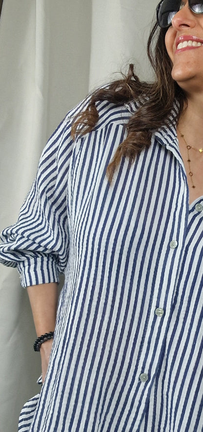 Chemise bleu marine en gaze de coton m, taille 36/46