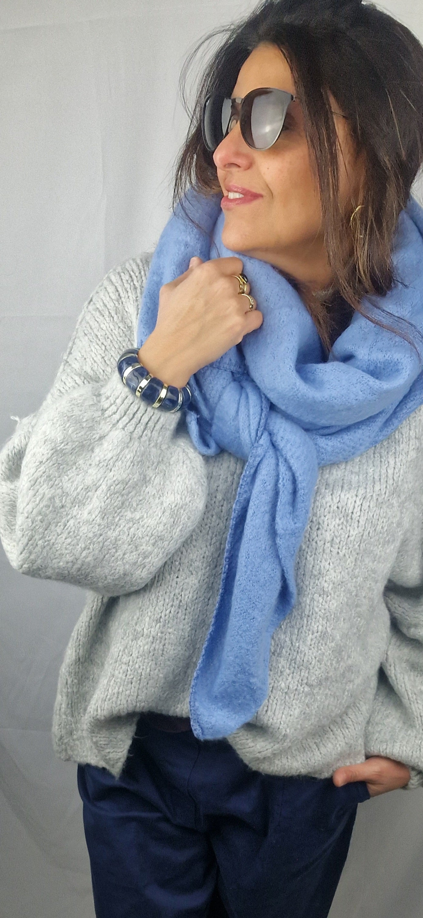 Echarpe femme asymétrique bleu azur 