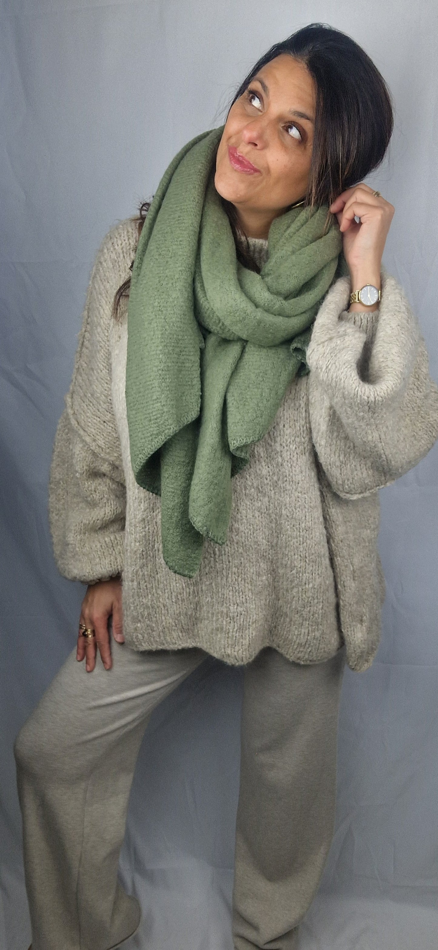 Echarpe douce asymétrique vert kaki femme 
