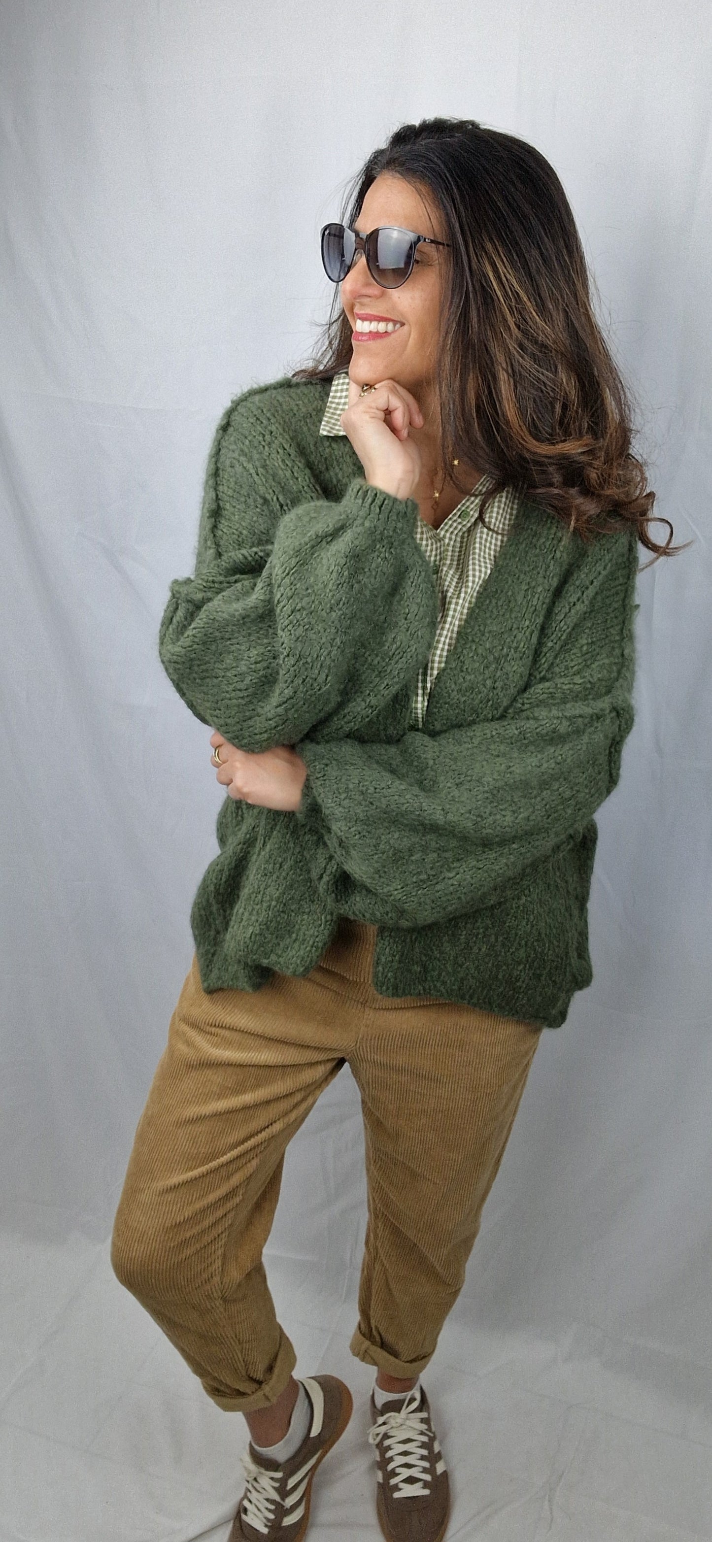 Gilet large kaki pour femme, doux et confortable 