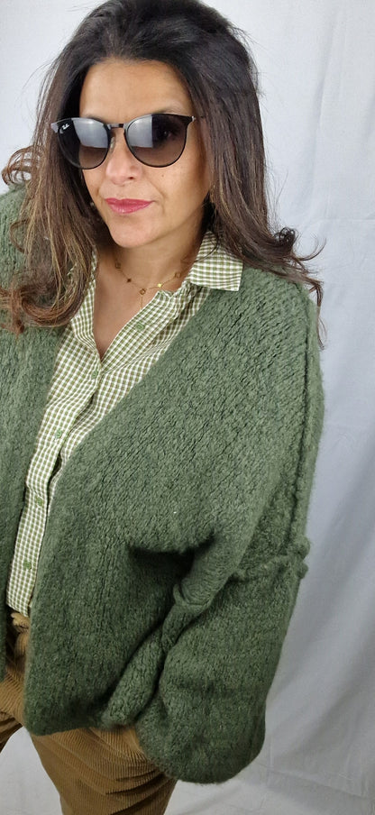 Gilet kaki couture apparente pour femme