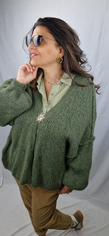 Gilet kaki en Laine douce pour femme