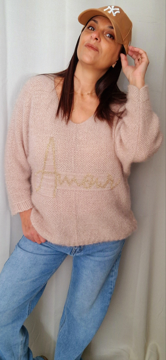 Pull doux pour aire, composition mohair, touché doux coloris beige