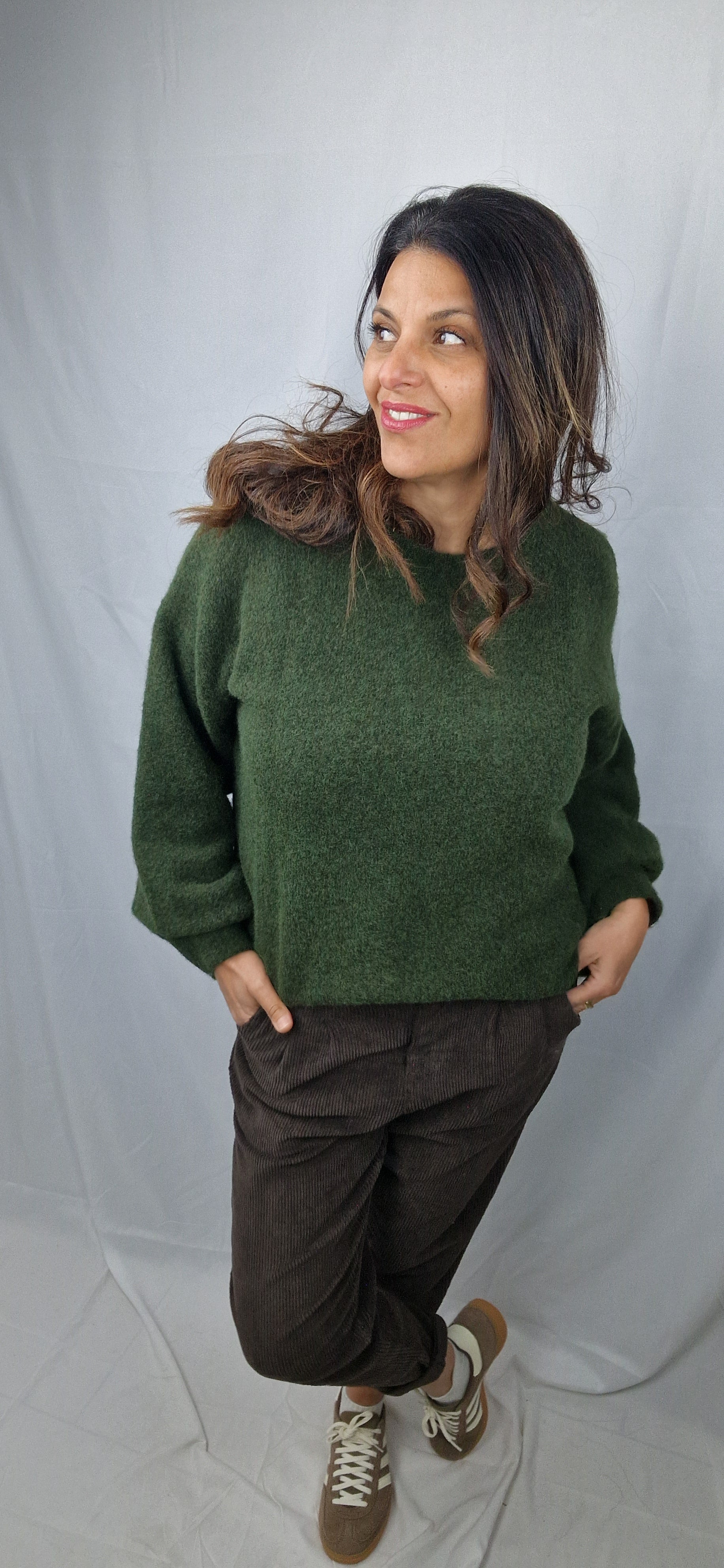 Pull kaki femme col rond