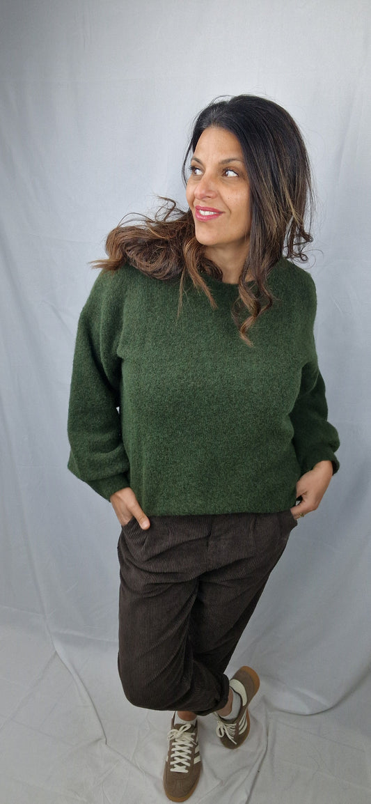Pull kaki femme col rond