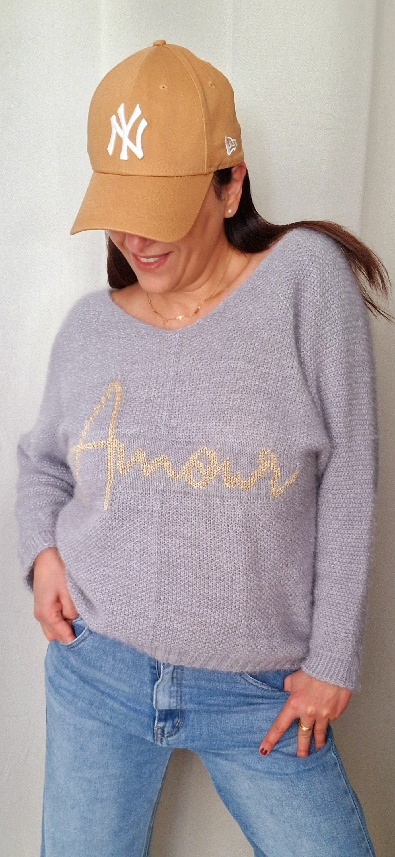 Pull coloris gris pour femme, texture douce mohair