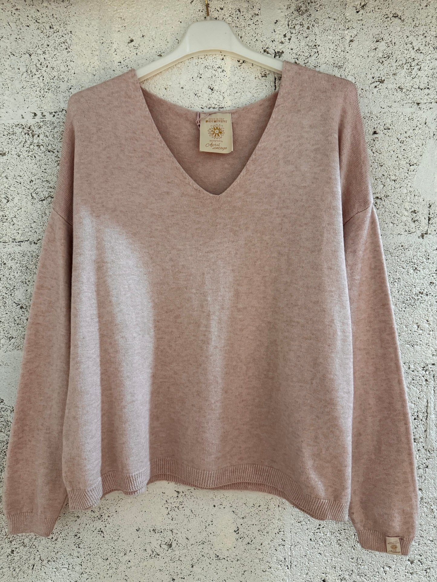 Pull april vintage coloris rose clair, taille oversize pour femme, collection printemps 