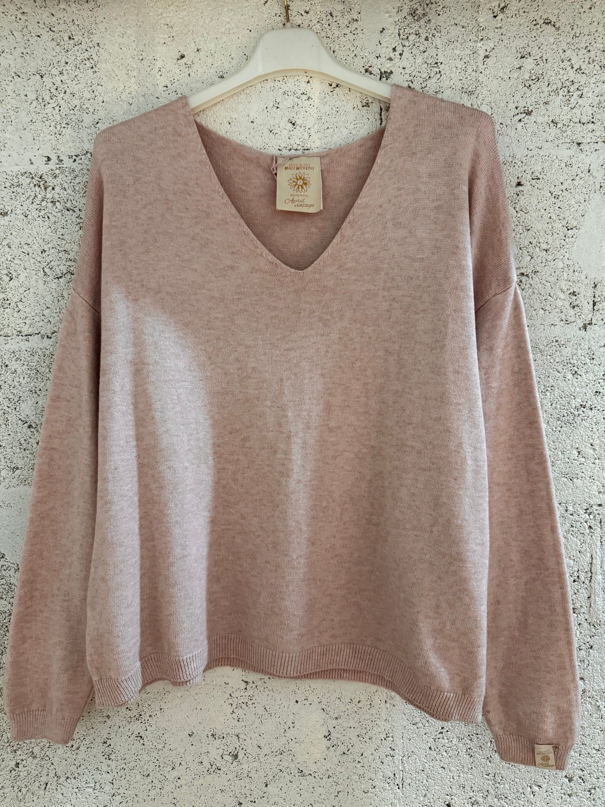 Pull april vintage coloris rose clair, taille oversize pour femme, collection printemps 