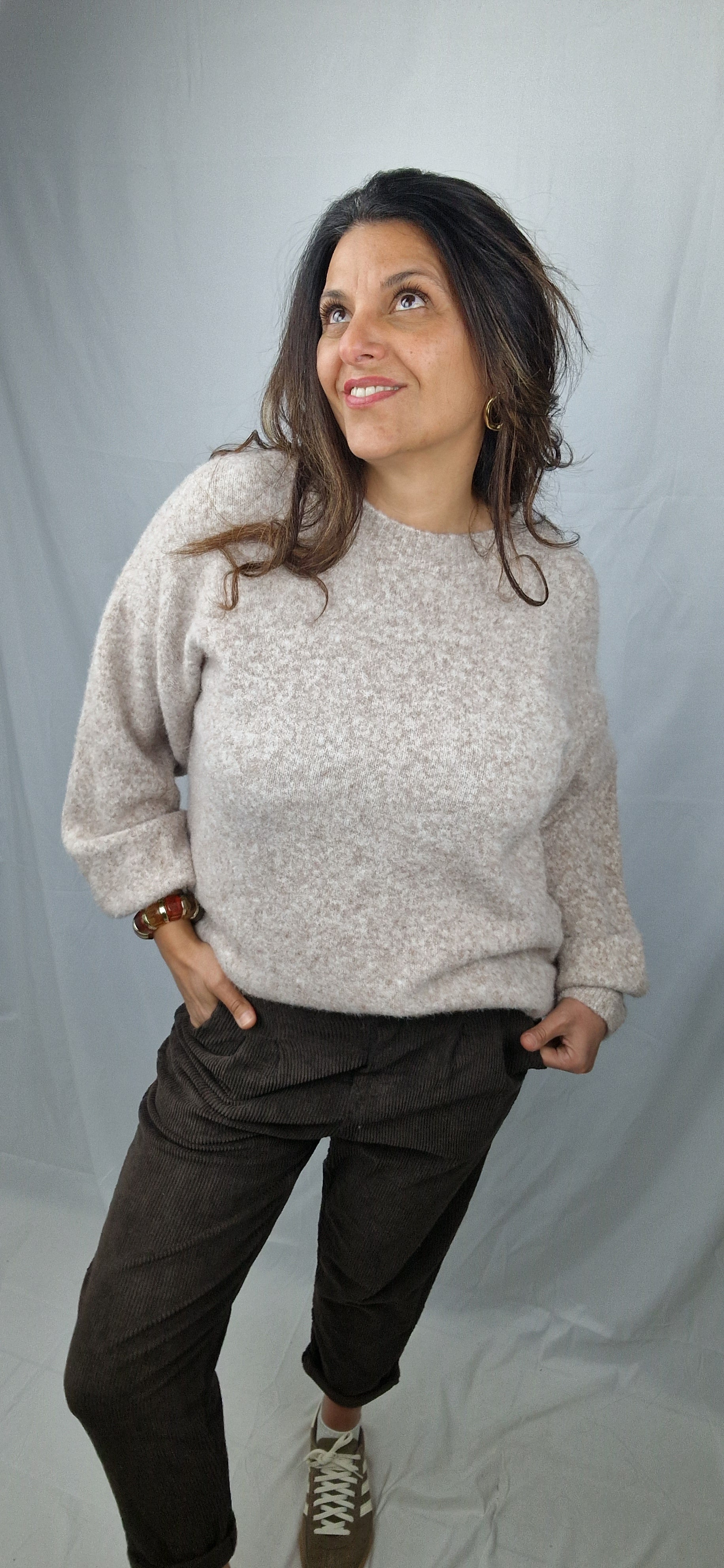 Pull doux couleur taupe pour femme