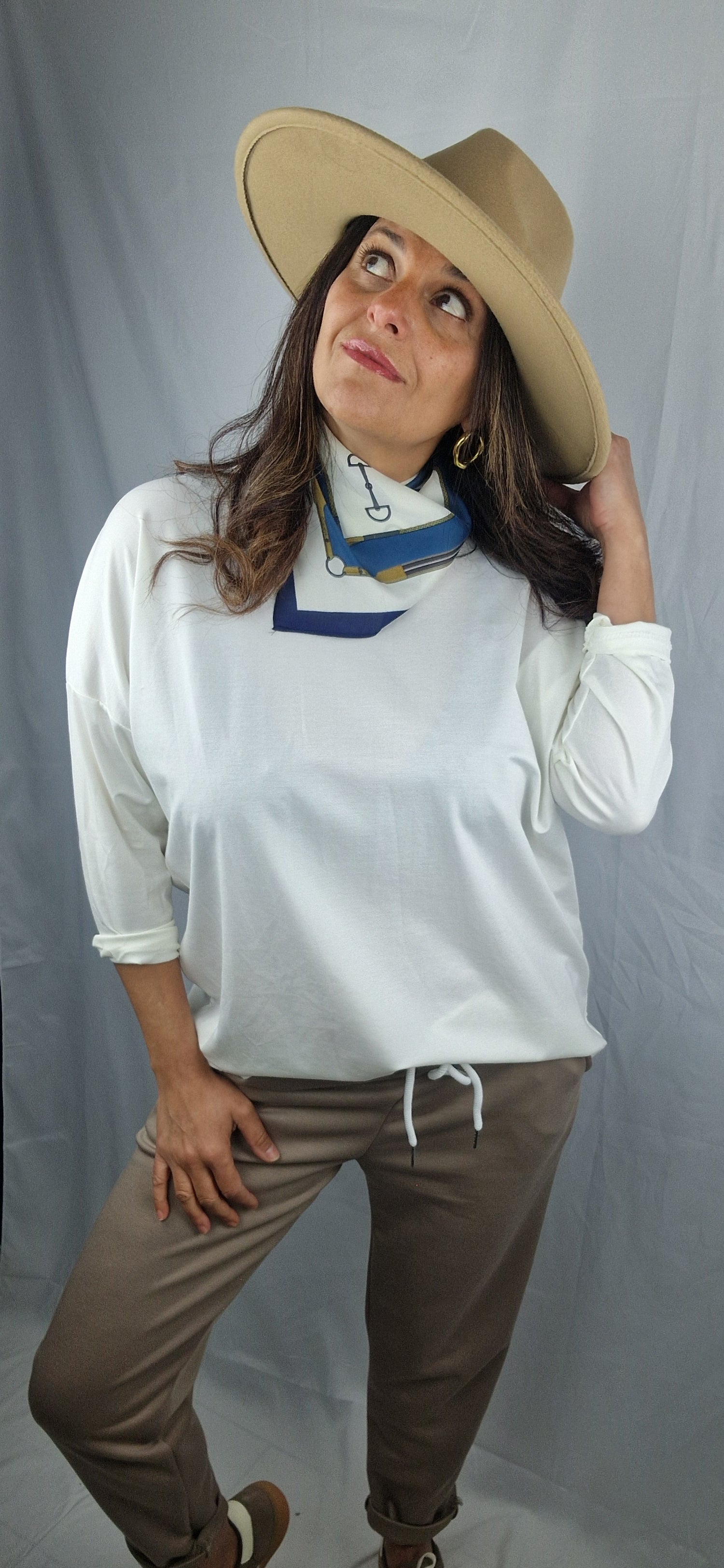 Top avec foulardcoloris crème en viscose