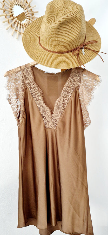 CHARMEUR top dentelle Camel