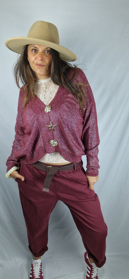 Gilet lurex bordeaux felle taille unique couple fluide et agréable à porter, effet scintillant