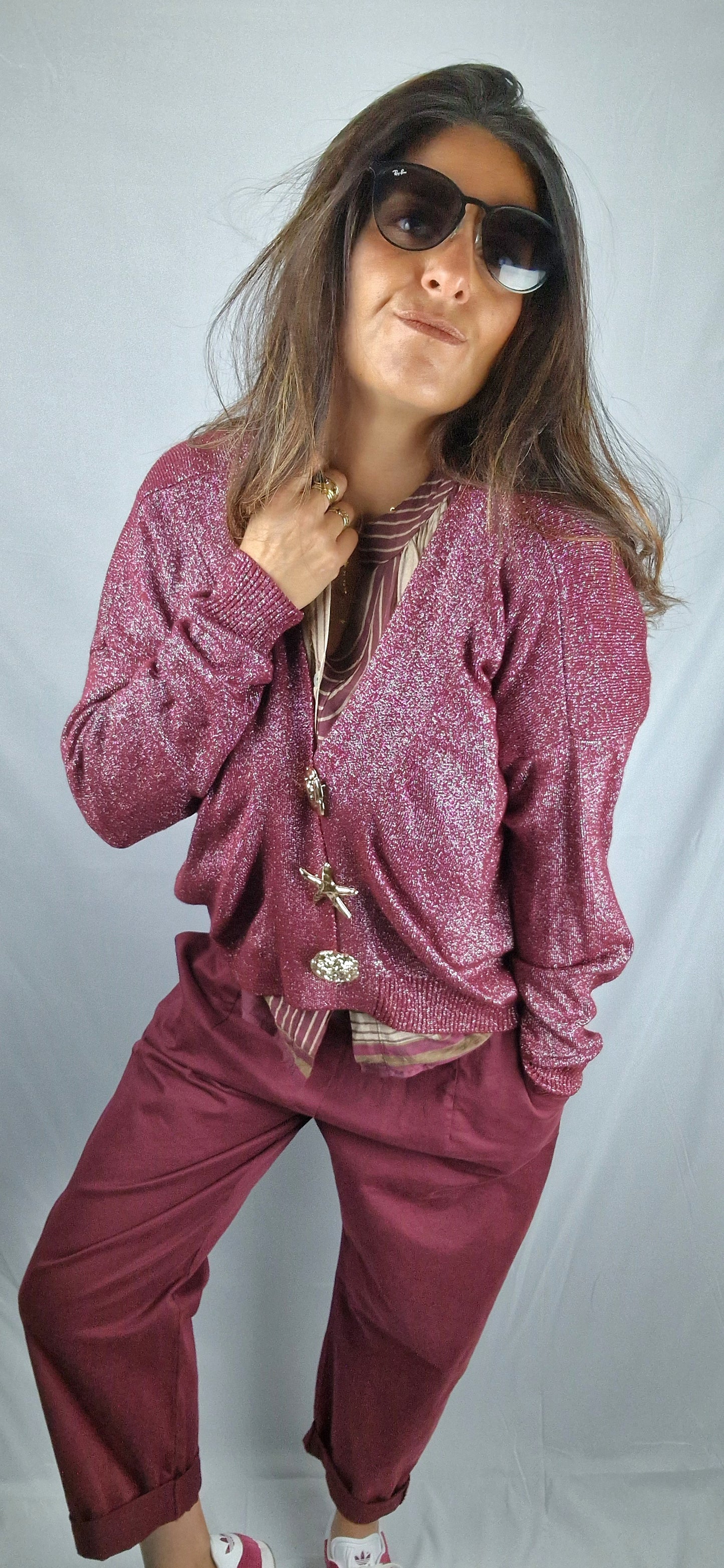 Gilet llurex bordeaux femme taille unique trois broches dorés fleurs pour fermeture 