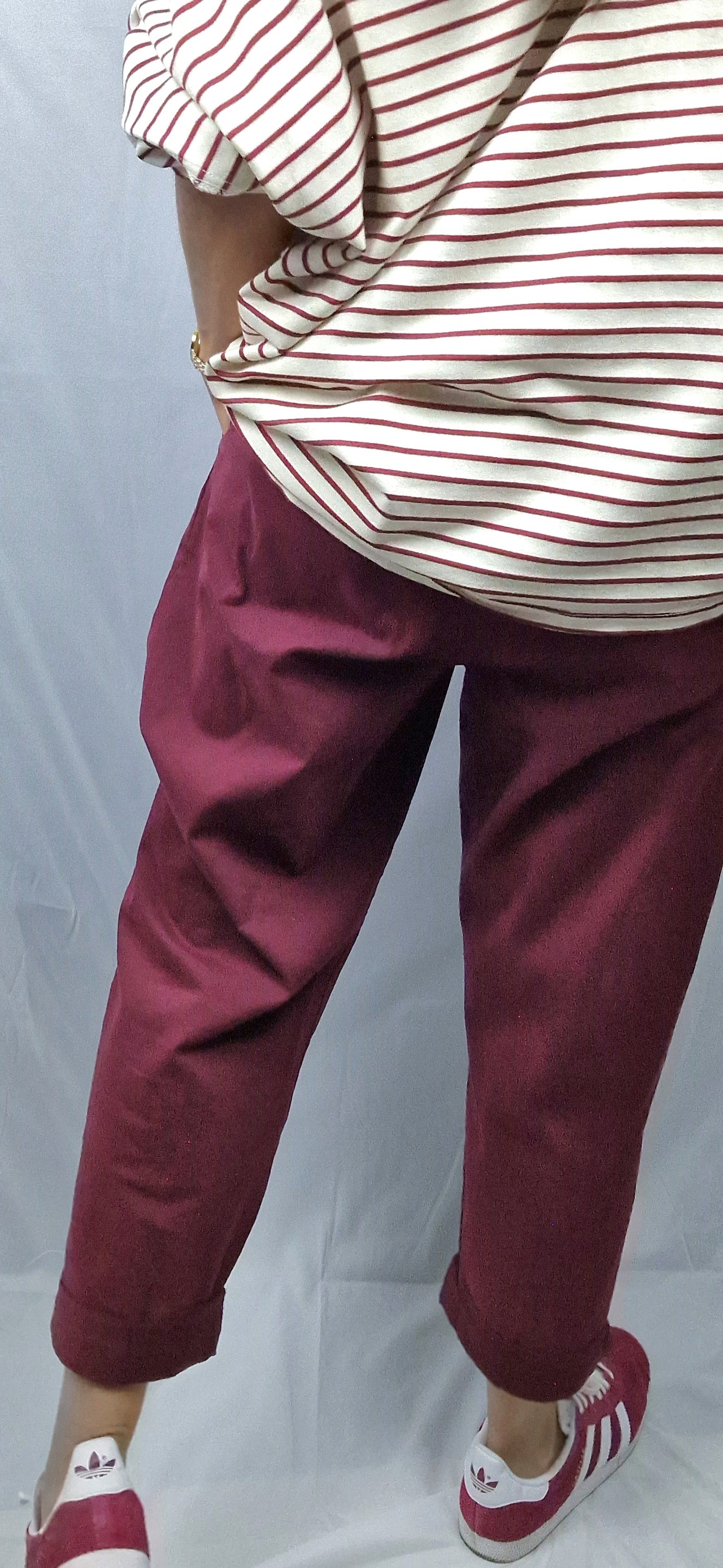 Pantalon loose bordeaux femme, taille unique ceinture élastiquée et poches pratiques