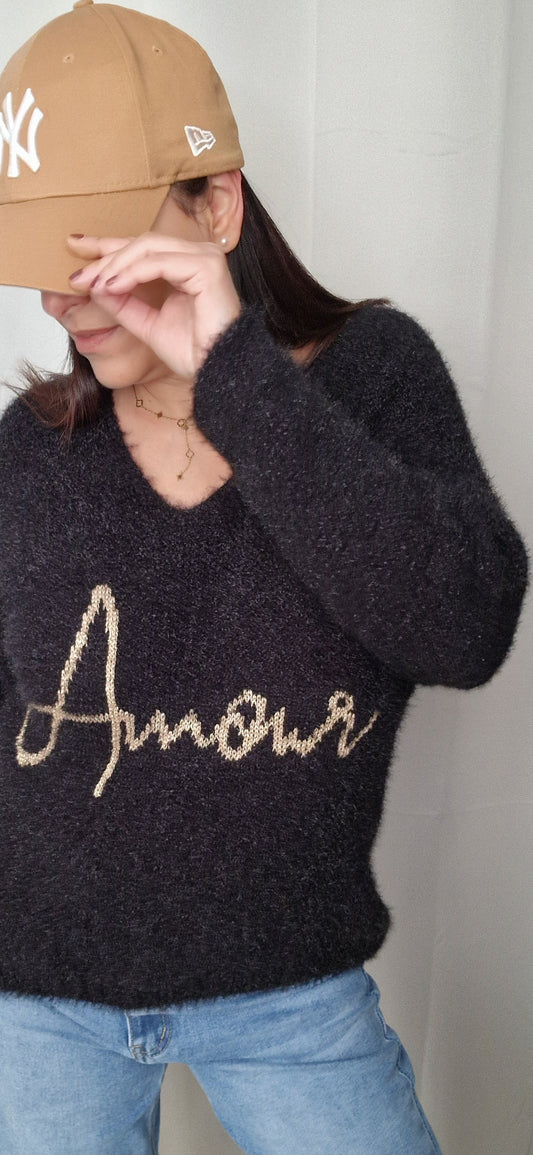 Pull mohair noir AMOUR