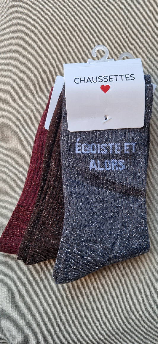 "EGOÏSTE ET ALORS"  Chaussettes grises lurex