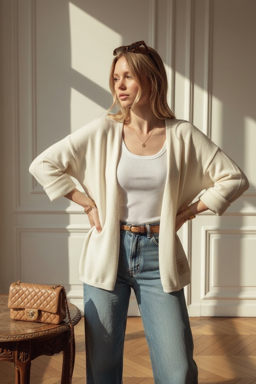 APRIL VINTAGE Gilet basic Crème - Collection Premium