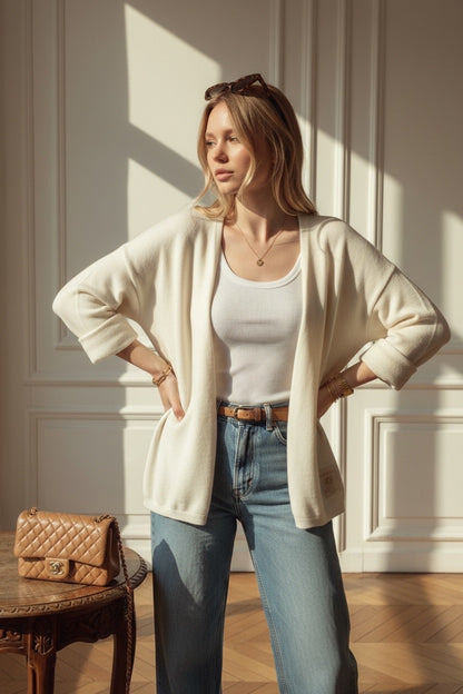APRIL VINTAGE Gilet basic Crème - Collection Premium