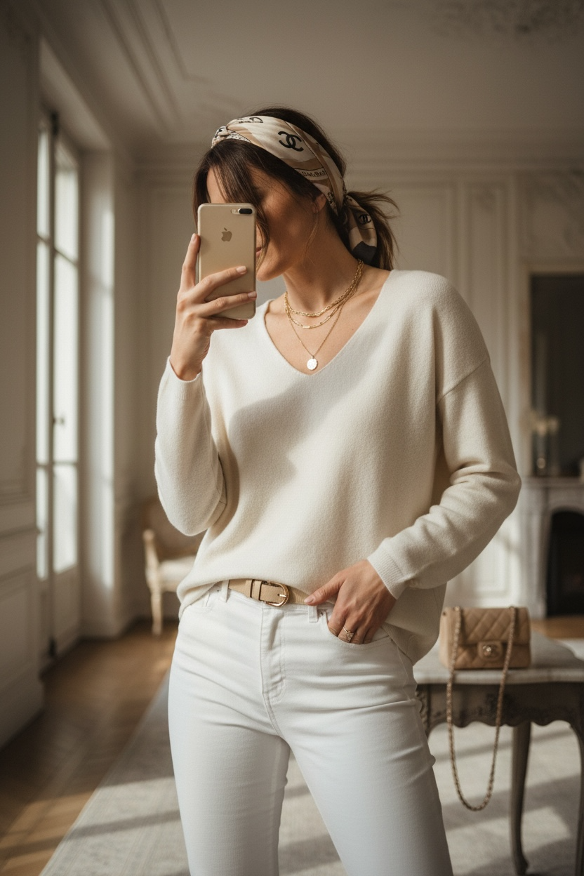 APRIL VINTAGE Pull basic crème - Collection Premium